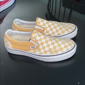 Yellow checkered slip on vans